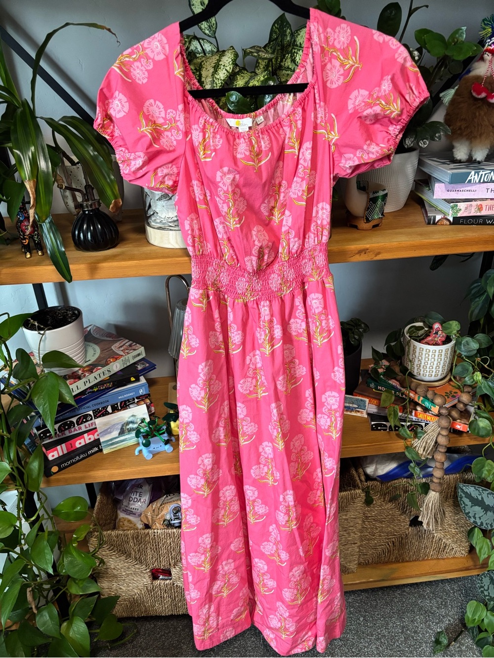 Boden Pink and Yellow Print Scoop Neck Maxi Dress 4R